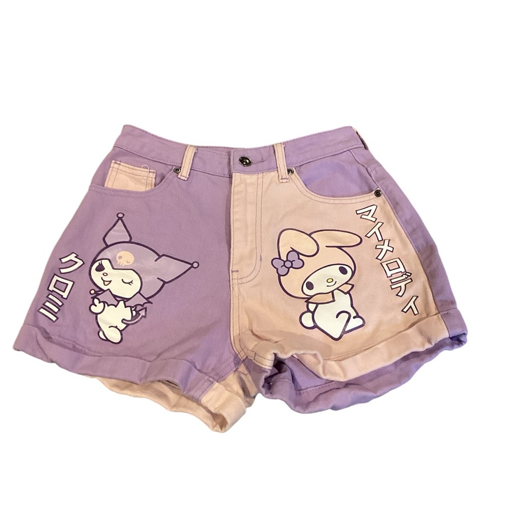 Hot Topic My Melody & Kuromi Pastel Color block denim shorts Size 1